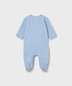 Light blue long sleeve footed baby onesie back view