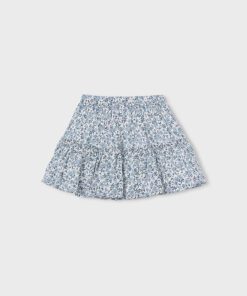 Light blue floral printed skirt with an elastic waistband for a relaxed fit